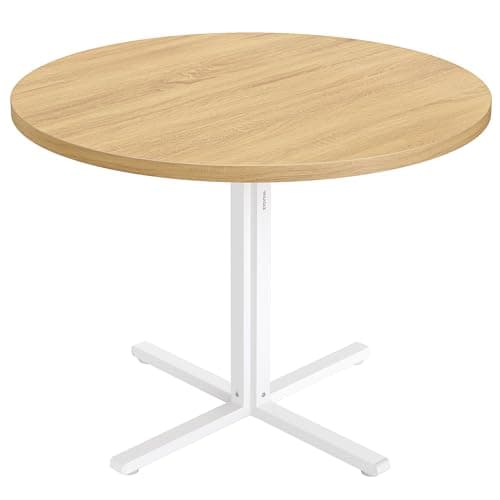 Image of VASAGLE Round Dining Table, Small Kitchen Table for 4 People, Farmhouse Style, Water-Resistant Surface, 80 cm Diameter, 74.8 cm Height, for Dining Room, Living Room, Golden Oak KDT082Y02