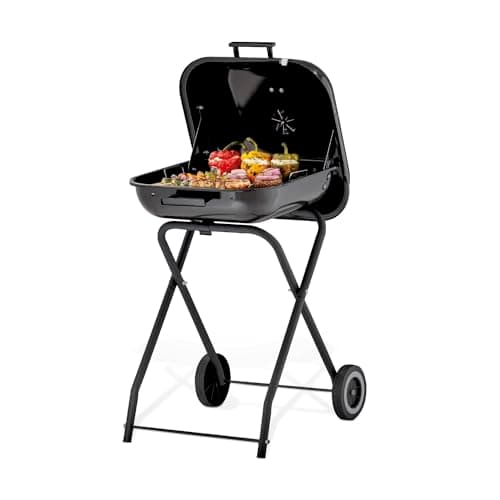 Image of Tower XL Portable Grill with Collapsible Legs & Wheels, Porcelain Enamel Coated Firebowl, Powder Coated Steel Body, Black, T978539