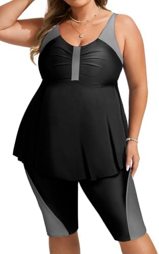 Image of Hanna Nikole Women Plus Size Tummy Control Tankinis Summer Wrap Swimwear Two Piece for Curvy Women Black and Gray 22
