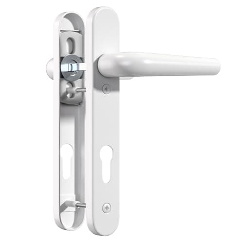 Image of Bwintech 1 Set White UPVC Door Handle Set, 92mm Backset,122mm Screw Hole Distance, 210mm Plate Length Front Door Handles for UPVC Door