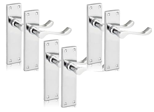 Image of Haven Heritage - Victorian Scroll Polished Chrome Door Latch Handles, Internal Door Lock Sets with Latch, Front Door Handle with Locks, Bedroom Door Handle, 150mm Plate (3 Pack)