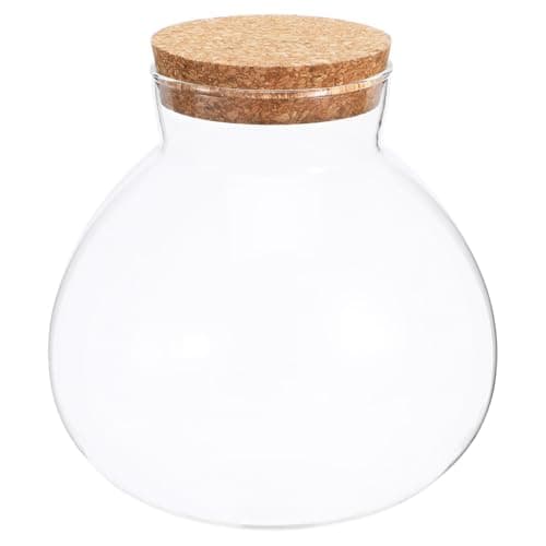Image of Happyyami Clear Round Glass Jar with Cork DIY Terrarium Kit for Fern and Fittonia Create Your Indoor Garden Centerpiece 15cm