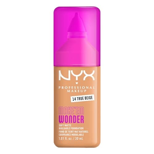 Image of NYX Professional Makeup Make 'EM Wonder, Up to 24 Hour Soft Matte Foundation, Undetectable Finish, Waterproof, Sweat and Transfer Resistant, Shade: 14 True Beige