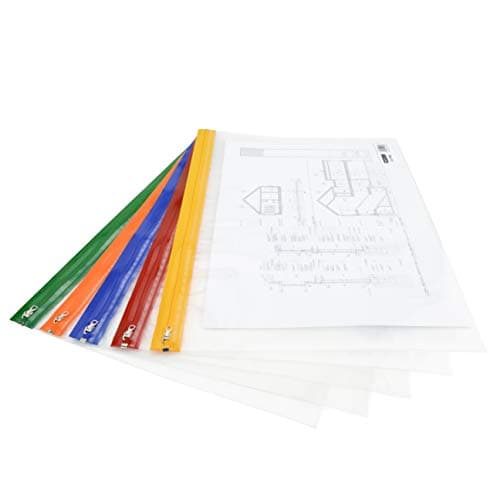 Image of Rapesco 1507 Plastic Wallet Zip Folder, Metal Zip, A3, Transparent with Assorted Coloured Strips, Pack of 5