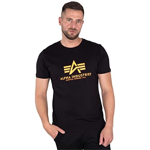 Image of Alpha Industries Basic Neon Print T-Shirt for Men Black/Neon Orange