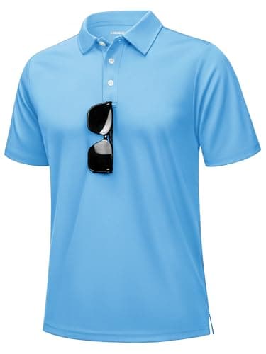 Image of KEFITEVD Mens Polo Breathable Short Sleeve Tshirts Quick Dry Polyester for Men Casual Lightweight Golf T-Shirt with Button,Sky Blue,2XL