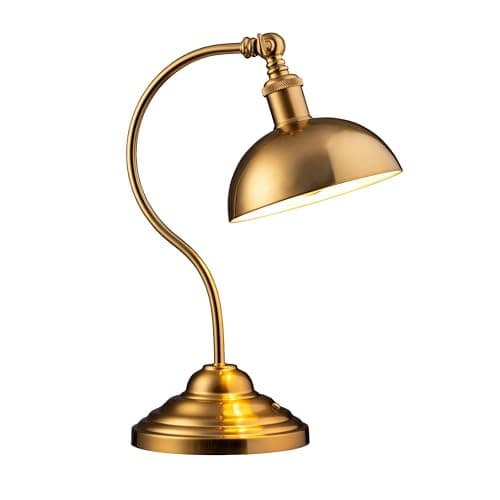Image of O'Bright Bankers - Cordless LED Table Lamp, Battery-Operated, Rechargeable, 3-Level Dimming, Universal USB-C Charging, 180° Swivel Head, Luxury Metal Shade, Antique Brass