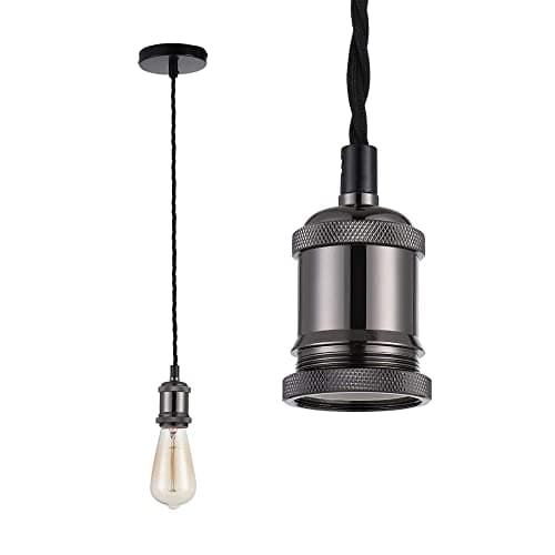 Image of HUIBONA Vintage Retro Ceiling Pendant Light Fitting, 1.5M Twisted Braided Fle,E27 Lamp Holder Suspended Pendant Light Fitting Kit Pearl Black