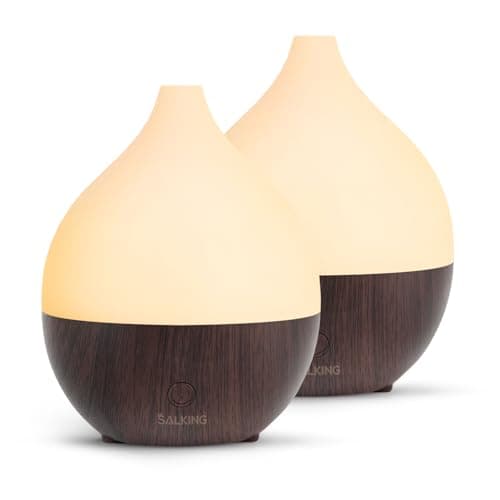 Image of SALKING Essential Oil Diffuser (Set of 2 Dark), 100ml Small Aromatherapy Diffuser, Ultrasonic Diffusers for Essential Oils, Cool Mist Humidifier with Warm White Lights, Auto Shut-Off, for Office Home