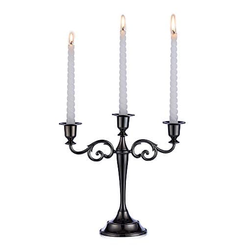 Image of Sziqiqi Black metal candle holder 3-arms candle stand 27cm tall wedding event candelabra candle stick, Black