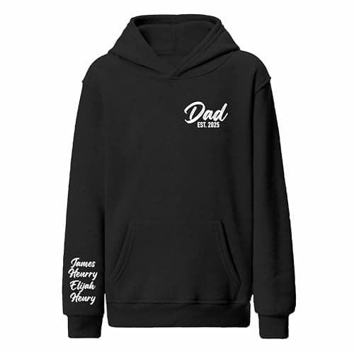 Image of Personalised Dad Hoodie Custom Name Sleeve EST Year Fathers Gift Hooded Sweatshirt Black XXL Style 1