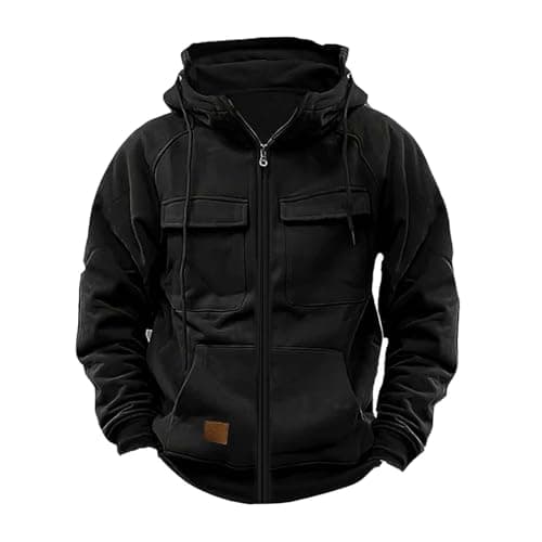 Image of Hoodies For Men Uk Military Jacket Windbeaker Tactical Coat Cargo Sweatshirts Full Zip Hooded Sweatshirt Combat Jacket With Kanga Pocket Pullover Oversize Hoody Drawstring Jumper