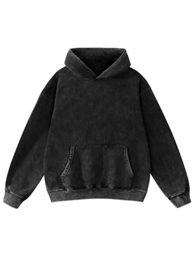 Image of FAIABLE Mens Womens Oversized Acid Wash Hoodie Unisex Heavyweight Fleece Sweatshirt Vintage Cotton Hoodies 2026, Black, L
