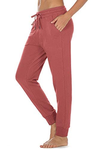 Image of icyzone Women's Joggers Pants Cotton Sweatpants Activewear Workout Running Pants with Pockets (S, Dusty Pink)