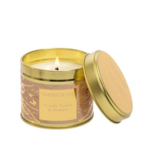 Image of Stoneglow Luna Collection - Ylang Ylang & Amber - Scented Candle Tin of Ylang Ylang, Amber, Iris, Jasmine, Black Pepper, Cinnamon & Ginge - Pink & Gold