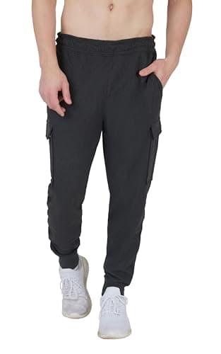 Image of 90 Degree By Reflex Mens Fleece Jogger Soft Workout Pant with Side and Cargo Pockets, Black W/ Cargo Pocket, Large