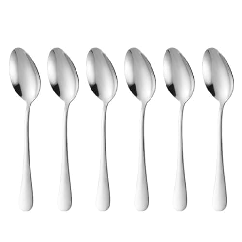 Image of Teaspoons Set of 6, 13.5cm Stainless Steel teaspoons, Food Grade Spoons Cutlery Mirror Polished Dessert Spoons, Small Spoon Set for Home Kitchen Restaurant, Dishwasher Safe(Silver)