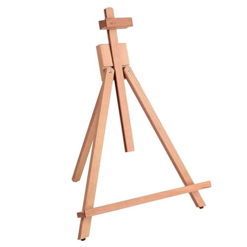 Image of COOZEE Beechwood 63cm Tabletop Easel Display Stand for Painting - Holding Canvas Up to 57cm High, A-Frame Artist Tripod with Rubber Feet, Portable Photo and Sign Holder