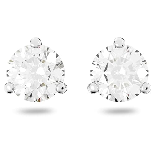 Image of Swarovski Women's Solitaire Earrings, Pair of Pierced Stud Earrings with Crystals, Rhodium Plated, from the Swarovski Solitaire Collection