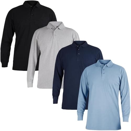 Image of True Face Men's Polo Shirt Long Sleeve Classic Plain Pique Casual Collared Top Regular Fit, Comfortable Cotton Blend, Ideal for Work, Smart-Casual, Everyday Wear Assorted - 4 Pack XL