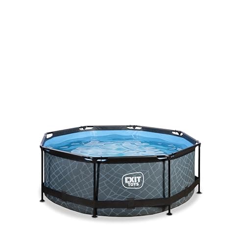Image of EXIT Toys 8ft Round Swimming Pool Above Ground Frame for Garden - Filter Pump, Stone Look Paddling Pool - Grey