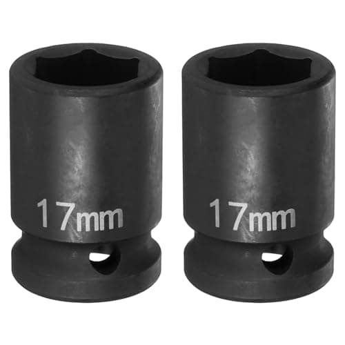 Image of sourcing map 2pcs 6 Point Impact Socket 17mm Metric Socket 1/2" Square Drive 1.5" (38mm) Long Phosphated Cr-Mo Steel Spindle Axle Hex Nut Sockets, Black