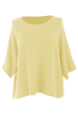 Image of TEXTURE Ladies Women Italian Plain Batwing Short Sleeve Boxy Fit Soft Knit Jumper One Size (UK, Alpha, One Size, Regular, Regular, Pale Yellow)