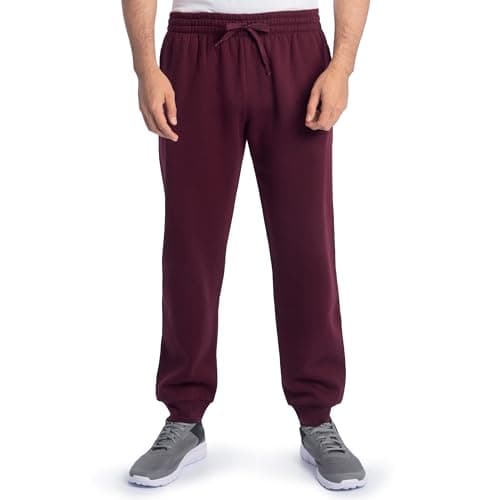 Image of Fruit of the Loom Eversoft Fleece Joggers with Pockets, Relaxed Fit, Moisture Wicking, Breathable, Tapered Sweatpants, Maroon, X-Large