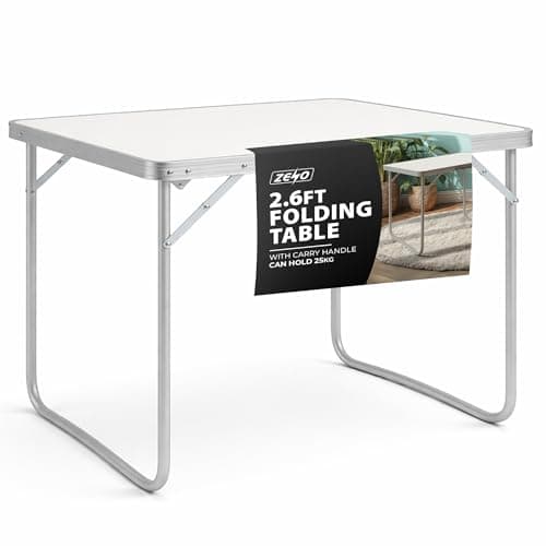 Image of ZENO Folding Table 2.6ft | Standing Table for Camping | Hiking | Picnic Table | Aluminium Alloy Office Computer Desks with Carry Handle | 80CM