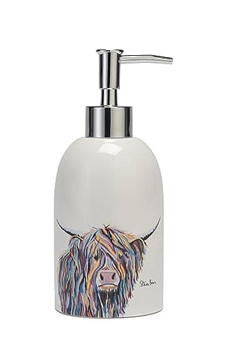 Image of Croydex Ceramic Hand Soap Dispenser with Chrome Pump - Steven Brown Angus McCoo Artwork, 350ml Liquid Soap Dispenser, Highland Cow Gifts, Must Have Bathroom Accessory
