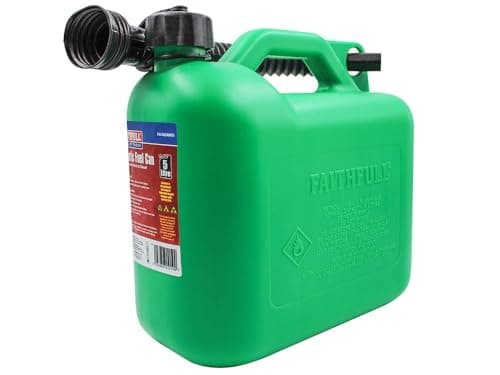 Image of Faithfull 5 Litre Plastic Fuel Can - Green. Complies with: UN/16/1558/23