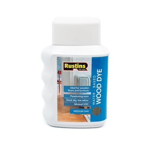 Image of Rustins Water-Based Wood Dye Medium Oak 250ml – Low Odour & Fast Drying | Perfect for DIY Wood Colouring & Finishing