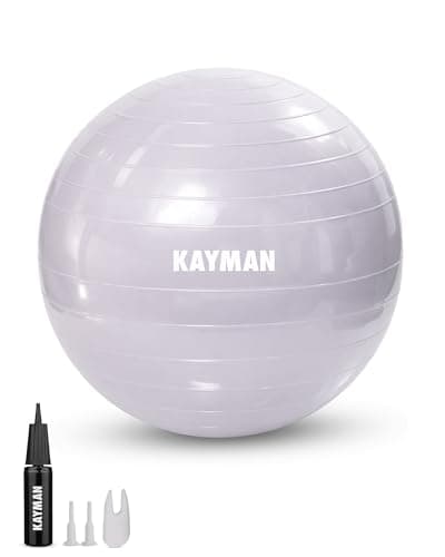 Image of KAYMAN Exercise Ball - Anti-Burst System, Non-Slip Rings, Durable Material, Easy to Inflate, Perfect for Yoga, Pilates, Fitness, Balance Training, Gym, and Home Workouts (Lavender Mist, 55cm)