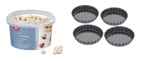 Image of Tala Ceramic Baking Beans - Reusable Heat Resistant Blind Weights - Oven Beads for Pies, Tarts, and Pastry Crusts - Baking Accessories - Approx. 700g + Tala Performance 4 10 cm dia Fluted Tart Dishes