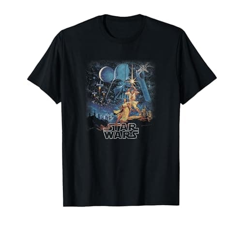Image of Star Wars A New Hope Faded Vintage Poster T-Shirt, Men, Black, X-Large