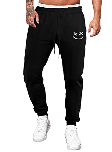 Image of JMIERR Mens Trousers Sweatpants Tapered Gym Running Workout Pants Athletic Drawstring Joggers with Pockets,Black,Medium