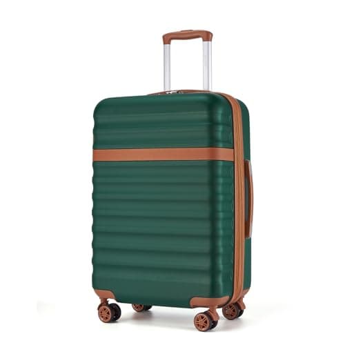 Image of Kono 24 Inch Medium Suitcase Expandable Lightweight Luggage ABS+PC Hardshell Travel Case with 4 Spinner Wheels & TSA Lock (Green/Brown)