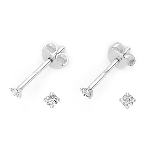 Image of Heather Needham Set of 2 PAIRS Sterling Silver Cubic Zirconia stud Earrings - SIZE: TEENY TINY 2mm - Very Small & discreet - PLEASE see second photo in ear for size. Gift Boxed 5549CL/HN