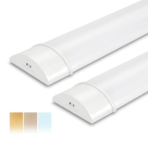 Image of BrightFly LED Batten Light 4FT, 2-Pack 34W 3750lm Garage Lighting, with Selectable Colour Temperature (3000K/4000K/6500K), 117CM Flicker-Free LED Tube Lights for Kitchen Office Workshop Warehouse