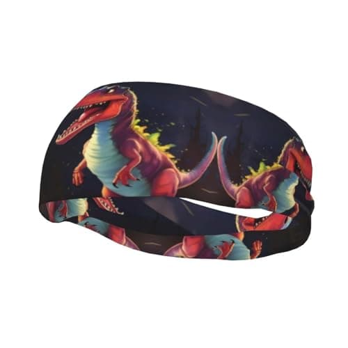 Image of big-mouthed dinosaur Sports Headband Sweatband for Running Gym, Moisture Wicking Hair Band for Men Women