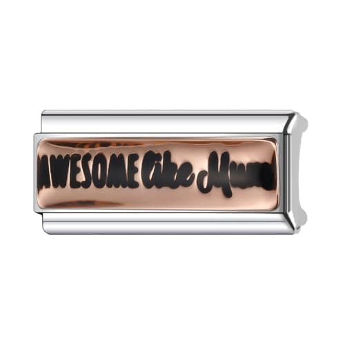 Image of Mon & Sons Awesome Like Mum Rose Gold Superlink Long Double Size Width 9mm Stainless Steel Silver Italian Link Charm Compatible With 9mm Link Bracelet