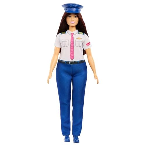 Image of Barbie Careers Pilot Fashion Doll Wearing Removable Look with Flight Uniform & Shoes, Plus Hat Accessory, JKF75