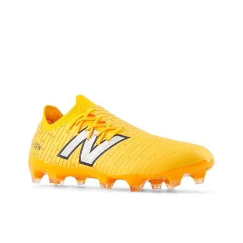 Image of New Balance Unisex-Adult Furon Destroy Fg V7+ Soccer Shoe, Sun Glow/Silver Metallic/Black, 10 Women/8.5 Men