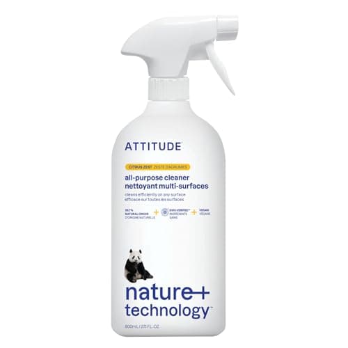 Image of ATTITUDE All Purpose Cleaner Spray, EWG Verified, Vegan, Made with 94% Plant-Based Ingredients, Streak-Free for Kitchen, Bathroom, Glass & More, Citrus Zest Scent, 800 mL