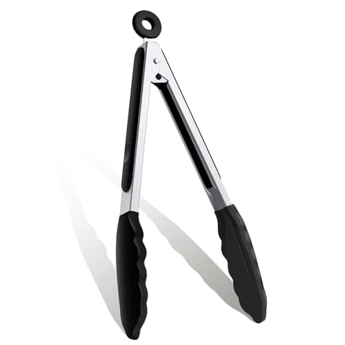 Image of 9 Inch Kitchen Tongs, Cooking Tongs with Silicone Tips and Stainless Steel Handle, Non Stick Heat Resistant Tongs for Cooking, Buffet, Salad Serving (9", Black)