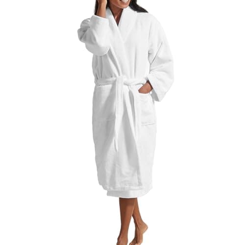 Image of Christy Super Soft Cosy Bath Robe | Luxury Dressing Gown | Quick Dry, Snag Free | Lightweight 320GSM Womens Bathrobe | Soft Cotton Velour Inner Lining | Size Small-Medium (UK 8-14) | White