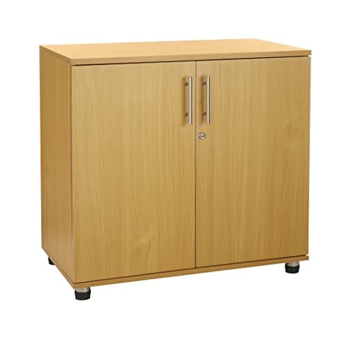 Image of MMT Beech Storage Cabinet 2 Door with Adjustable Shelf, 75cm Tall Office Storage Cupboard, Lockable Cupboard for Home and Office, Sideboard for Study