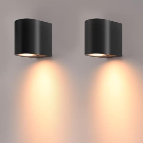Image of FUDESY 2-Pack Outdoor Down Wall Lights Main Powered, Outside Lights IP44 Waterproof Max 7W GU10 Exterior Wall Sconce, Modern Matte Black Plastic Wall Mount Lamp for Porch, Front Door, Patio, Garden