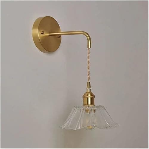 Image of Vintage Flower Lamp Wall Sconce with Pink Glass Shade, Brass Wall Mounted Light for Bedroom, Living Room or Girls Room Nordic Style