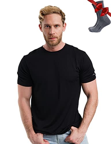 Image of Merino.tech Merino Wool T Shirt Mens - Merino Wool Base Layer Men Undershirt Lightweight + Hiking Socks(XLarge, Black Ink)